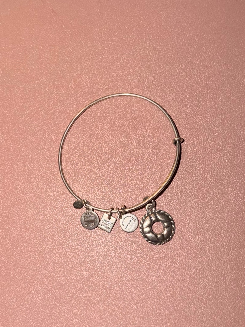 Alex and Ani Lifesaver Life Preserver Charm Expandable Bangle Bracelet Silver